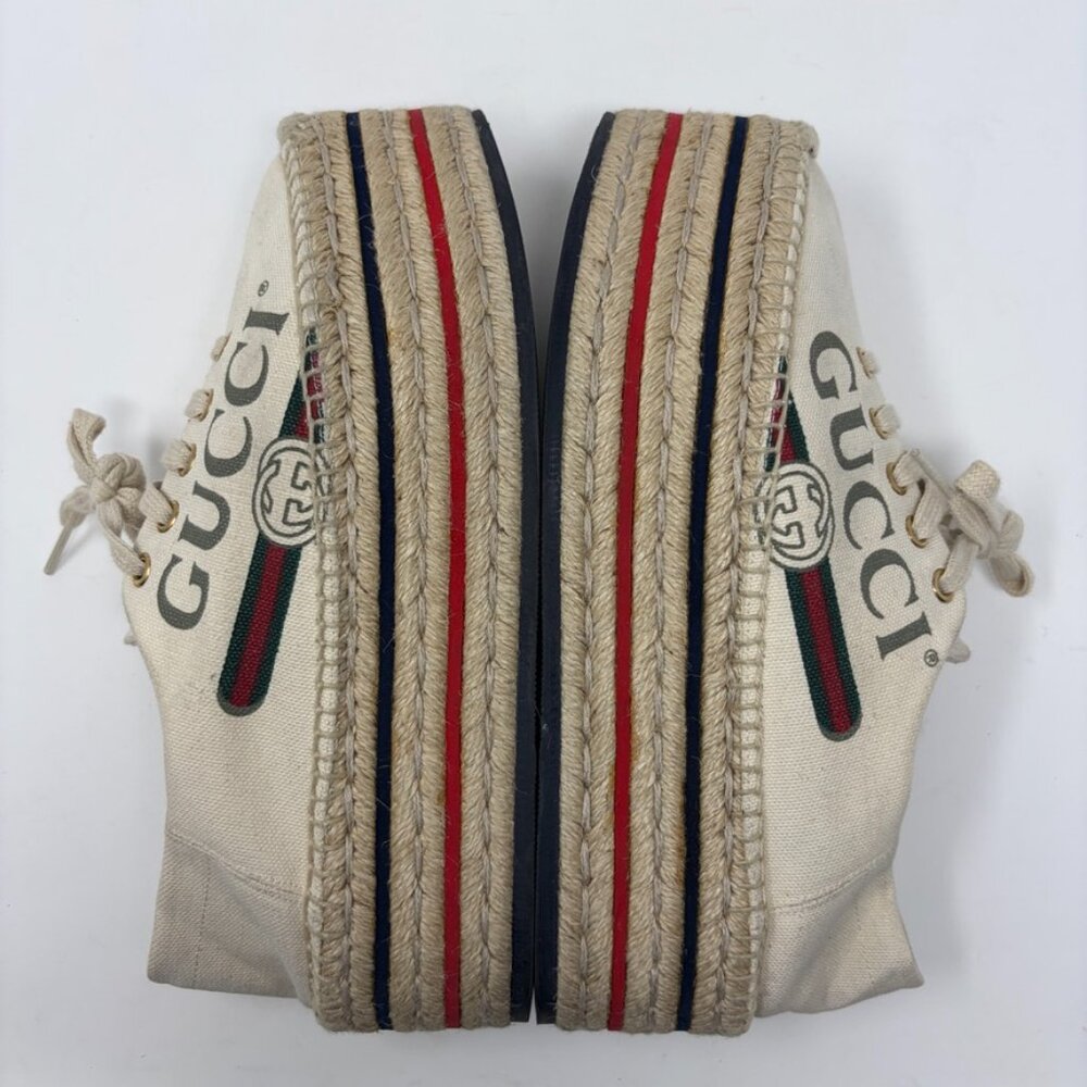 GUCCI Espadrille Sneaker Womens 38.5 / 8.5 US GUCCI Logo Prints Platform Wedge - Picture 9 of 15